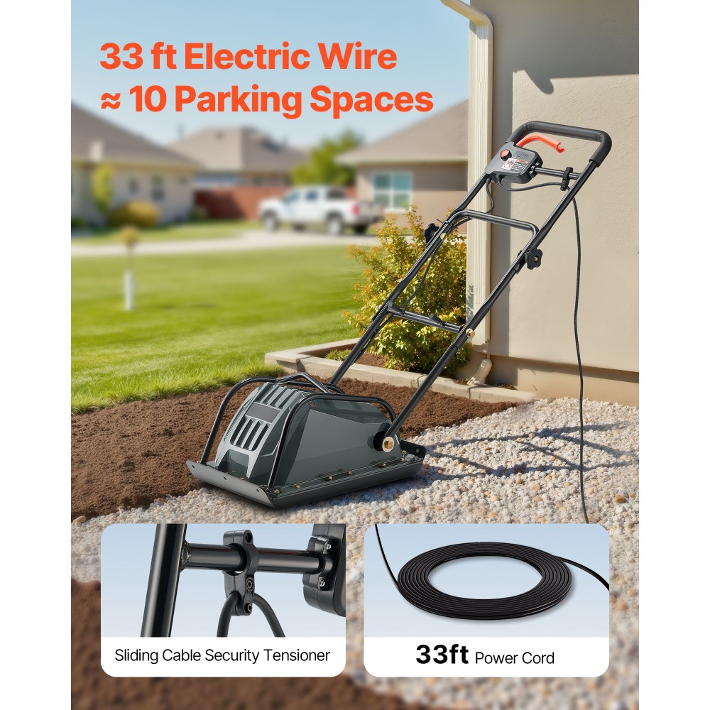 Plate Compactor, 130W Output Electric Ground Rammer, 5 kN Force, 3.9 in Depth