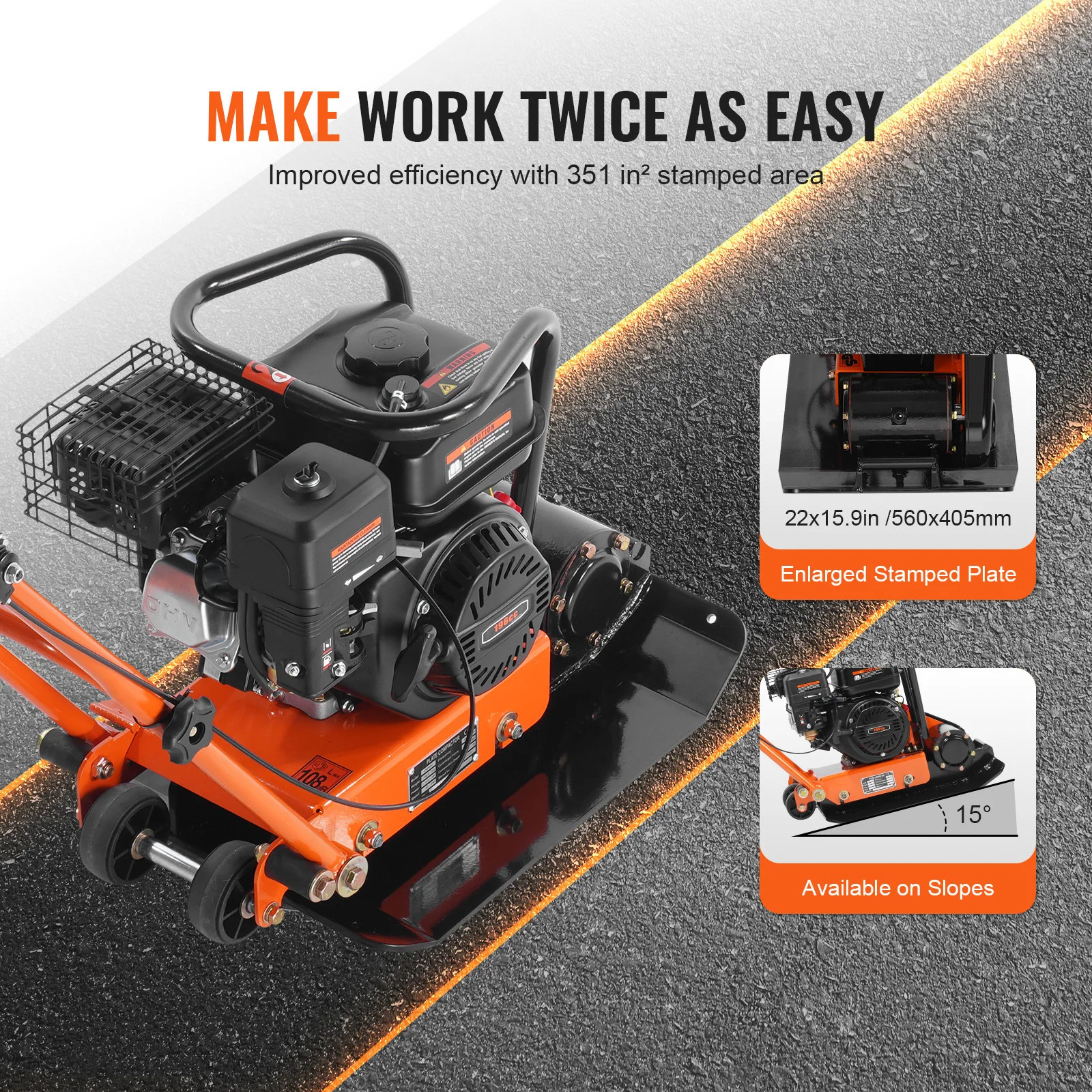Plate Compactor 2.8/6.5 HP Force Vibratory Compaction Tamper for Walkways,Patios