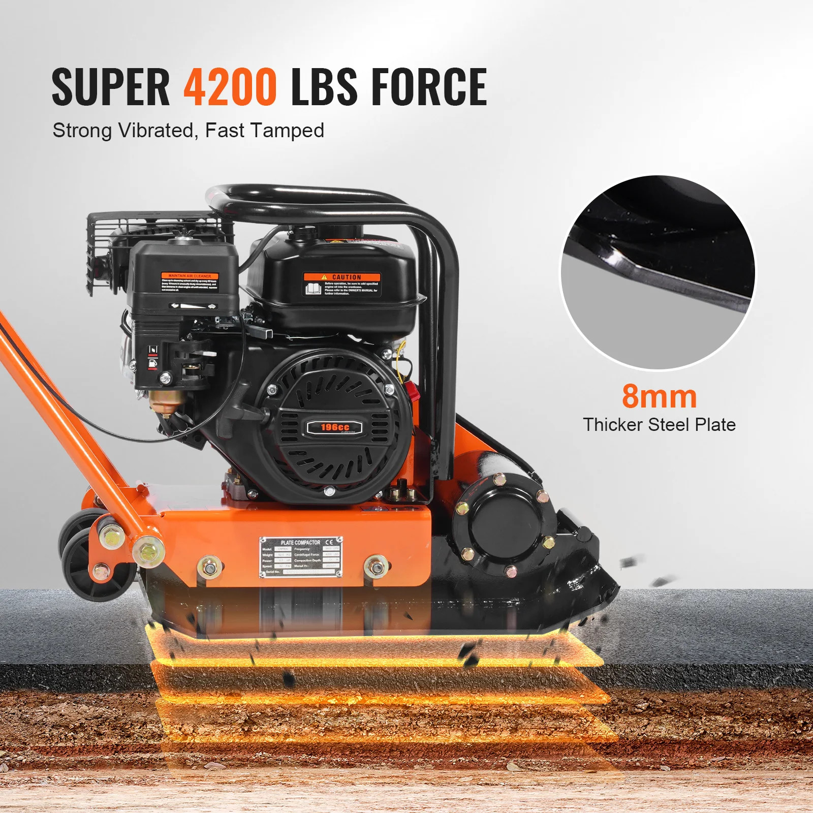 Plate Compactor 2.8/6.5 HP Force Vibratory Compaction Tamper for Walkways,Patios