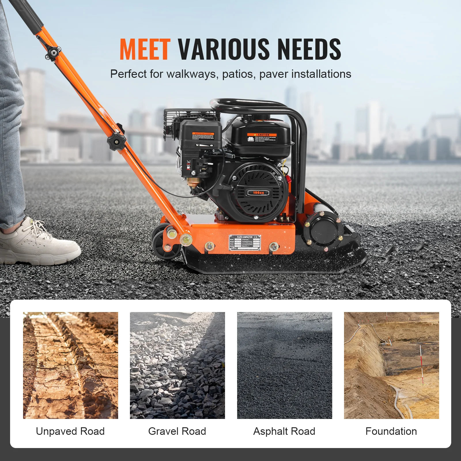 Plate Compactor 2.8/6.5 HP Force Vibratory Compaction Tamper for Walkways,Patios
